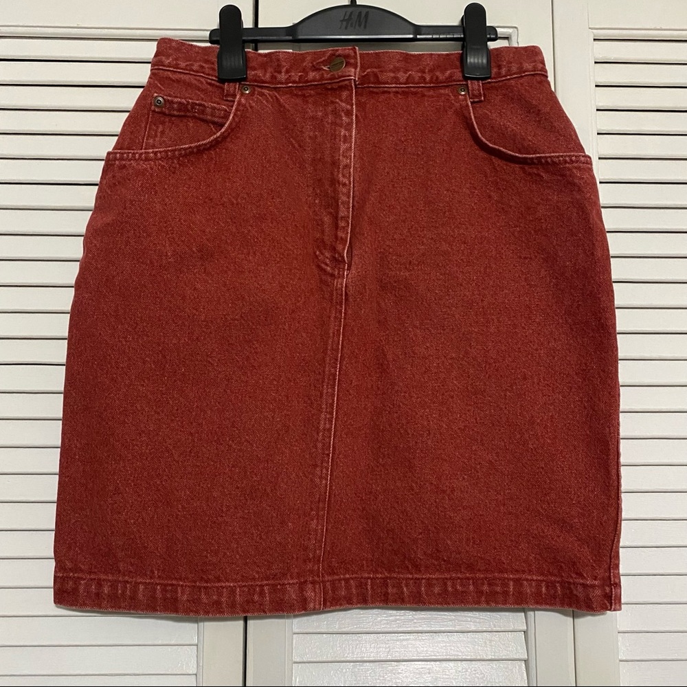 Red denim skirt